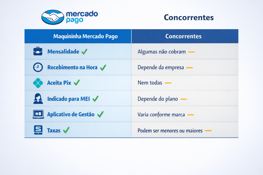 comparativo maquininha Mercado Pago e concorrentes
