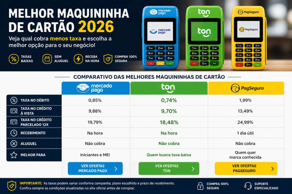 Imagem atual: melhor maquininha de cartão 2026 comparativo de taxas